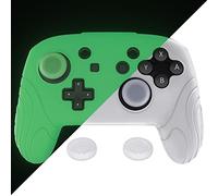 PlayVital Samurai Edition Glow in Dark Ergonomic Silicone Protective Case for Nintendo Switch Pro Controller, Soft Anti-Slip Controller Grip Protector for Nintendo Switch Pro with Thumb Grips - Green