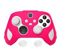 playvital Scorpion Edition Two-Tone Anti-Slip Silicone Case Cover for Xbox Series X/S Controller, Soft Rubber Case for Xbox Core Controller with Thumb Grip Caps - Bright Pink & White