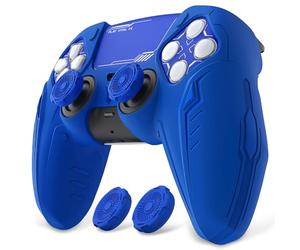 PlayVital Silicone Grip Skin for ps5 Controller - Anti-Slip|Premium Silicone Material Futuristic CyberMech Design|Compatible with ps5 Official Charging Dock - Blue