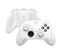 playvital Stellar Mecha Silicone Cover Skin for Xbox Series X/S Controller, Anti-slip Grip Protector with Thumb Grips & Sticker for Xbox Core Wireless Controller - White & Frost Gray