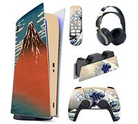 PlayVital The Great Wave Full Set Skin Decal for ps5 Console Digital Edition,Sticker Vinyl Decal Cover for ps5 Controller & Charging Station & Headset & Media Remote