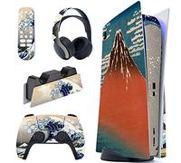 PlayVital The Great Wave Full Set Skin Decal for ps5 Console Disc Edition,Sticker Vinyl Decal Cover for ps5 Controller & Charging Station & Headset & Media Remote