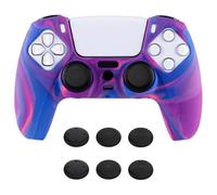 PlayVital Tri-Color Pink & Purple & Blue Camouflage Anti-Slip Silicone Cover Skin for ps5 Controller, Soft Rubber Case for ps5 Wireless Controller with Black Thumb Grip Caps