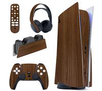 playvital Wood Grain Full Set Skin Decal for PS5 Console Disc Edition, Sticker Vinyl Decal Cover for PS5 Controller & Charging Station & Headset & Media Remote