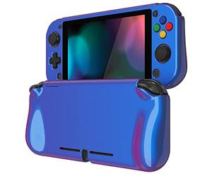 playvital ZealProtect Glossy Protective Case for Nintendo Switch Lite, Hard Shell Ergonomic Grip Cover for Switch Lite w/Screen Protector & Thumb Grip Caps & Button Caps - Chameleon Purple Blue