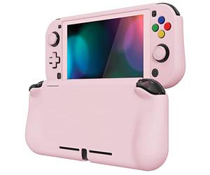 PlayVital ZealProtect Protective Case for Nintendo Switch Lite, Hard Shell Grip Cover for Nintendo Switch Lite w/Screen Protector & Thumb Grip Caps & Button Caps - Peach Blossom Pink