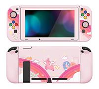 playvital ZealProtect Soft Protective Case for Nintendo Switch, Flexible Cover for Switch with Tempered Glass Screen Protector & Thumb Grips & ABXY Direction Button Caps - Candy Rainbow Unicorn