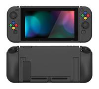 PlayVital ZealProtect Soft Protective Case for Nintendo Switch, Flexible Cover Protector for Nintendo Switch with Tempered Glass Screen Protector & Thumb Grip Caps & ABXY Direction Button Caps - Black