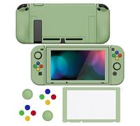 playvital ZealProtect Soft Protective Case for Nintendo Switch, Flexible Cover Protector for Switch with Tempered Glass Screen Protector & Thumb Grip Caps & ABXY Direction Button Caps - Matcha Green