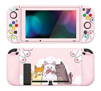 playvital ZealProtect Soft Protective Case for Nintendo Switch, Flexible Cover Protector for Switch with Tempered Glass Screen Protector & Thumb Grips & ABXY Direction Button Caps - Hungry Kitties