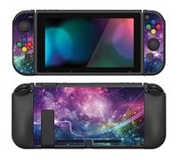 playvital ZealProtect Soft Protective Case for Nintendo Switch, Flexible Cover Protector for Switch with Tempered Glass Screen Protector & Thumb Grips & ABXY Direction Button Caps - Purple Galaxy