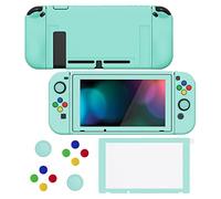 playvital ZealProtect Soft Protective Case for Nintendo Switch, Flexible Cover Protector for Switch with Tempered Glass Screen Protector & Thumb Grip Caps & ABXY Direction Button Caps - Misty Green