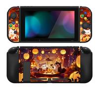 playvital ZealProtect Soft Protective Case for Nintendo Switch, Flexible Cover Protector for Switch with Glass Screen Protector & Thumb Grips & ABXY Direction Button Caps - Halloween Pumpkin Fest
