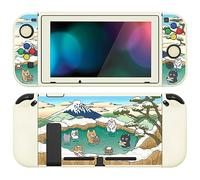 PlayVital ZealProtect Soft Protective Case for Nintendo Switch, Flexible Cover Protector for Switch with Tempered Glass Screen Protector & Thumb Grips & ABXY Direction Button Caps - Hot Spring Kitties