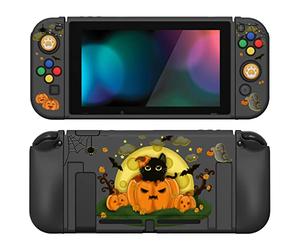 playvital ZealProtect Soft Protective Case for Nintendo Switch, Flexible Cover Protector for Switch with Screen Protector & Thumb Grip Caps & ABXY Direction Button Caps - Moon Night Halloween