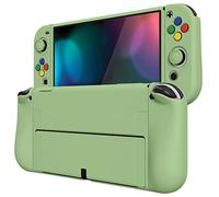 PlayVital ZealProtect Soft Protective Case for Nintendo Switch OLED, Flexible Protector Joycon Grip Cover for Nintendo Switch OLED with Thumb Grip Caps & ABXY Direction Button Caps - Matcha Green