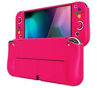 playvital ZealProtect Soft Protective Case for Nintendo Switch OLED, Flexible Protector Joycon Grip Cover for Switch OLED with Thumb Grip Caps & ABXY Direction Button Caps - Bright Pink