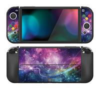 playvital ZealProtect Soft Protective Case for Nintendo Switch OLED, Flexible Protector Joycon Grip Cover for Nintendo Switch OLED with Thumb Grip Caps & ABXY Direction Button Caps - Purple Galaxy