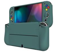 PlayVital ZealProtect Soft Protective Case for Nintendo Switch OLED, Flexible Protector Joycon Grip Cover for Nintendo Switch OLED with Thumb Grip Caps & ABXY Direction Button Caps - Hunter Green