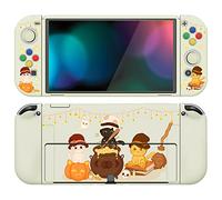 playvital ZealProtect Soft Protective Case for Nintendo Switch OLED, Flexible Protector Joycon Grip Cover for Nintendo Switch OLED with Thumb Grip Caps & ABXY Button Caps - Triplets Pumpkin Cats