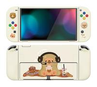 playvital ZealProtect Soft Protective Case for Nintendo Switch OLED, Flexible Protector Joycon Grip Cover for Switch OLED with Thumb Grip Caps & ABXY Direction Button Caps - Cozy Gamer Bear