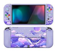 PlayVital ZealProtect Soft Protective Case for Nintendo Switch OLED, Flexible Protector Joycon Grip Cover for Nintendo Switch OLED with Thumb Grip Caps & ABXY Direction Button Caps - Whale in Dream
