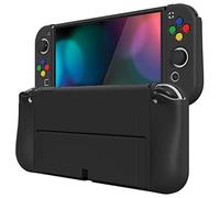 PlayVital ZealProtect Soft Protective Case for Nintendo Switch OLED, Flexible Protector Joycon Grip Cover for Nintendo Switch OLED with Thumb Grip Caps & ABXY Direction Button Caps - Black