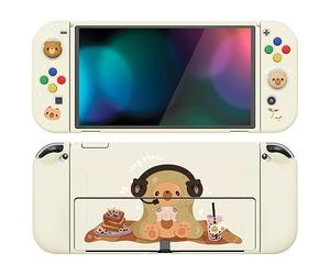 playvital ZealProtect Soft Protective Case for Nintendo Switch OLED, Flexible Protector Joycon Grip Cover for Switch OLED with Thumb Grip Caps & ABXY Direction Button Caps - Cozy Gamer Bear