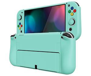 PlayVital ZealProtect Soft Protective Case for Nintendo Switch OLED with Thumb Grip Caps & ABXY Direction Button Caps, Flexible Protector Joycon Grip Cover for Nintendo Switch OLED - Misty Green