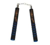 Playwell DELUXE Foam Rubber Safety Training Nunchucks With Chain - Black W/Blue Grips - NEW