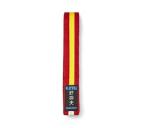 Playwell Martial Arts Cotton Coloured Belt With Various Coloured Stripes Grading Belt - (Karate, Judo Taekwondo) (Red Belt With Yellow Stripe, 280cm)