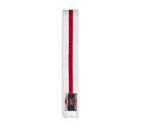 Playwell Martial Arts Cotton White Belt With Coloured Stripes Grading Belt - (Karate, Judo Taekwondo) (White Belt With Red Stripe, 250cm)