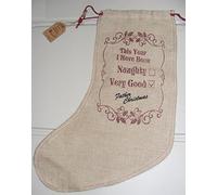 Playwrite Natural Jute Hessian Santa Stocking / Gift Sack with Festive Message (This Year I have Been...)