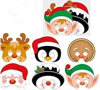 Playwrite Pack of 12 Christmas design cardboard masks