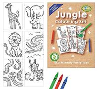 Playwrite Re:Play Pack of 12 100% Plastic-Free Eco Friendly Jungle Colouring Set | A6 Animal Themed Party Game Activity Colouring Set for Kids with 3 Crayons