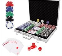 PLAYWUS Poker Case with 500 Laser Chips, 2 Poker Decks, 3 Buttons, Poker Complete Set, Black Aluminium Case, Choice of Sizes, for Family, Party, Travel, Casino