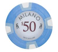 Playzaic 10-gram Milano Professional Poker Chips (50-Pack) Real Clay Set - Bulk Casino Chips with Denominations for Texas Holdem, Blackjack - Betting Game Accessories ($50 Light Blue)