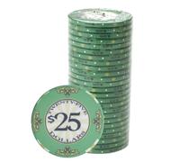 Playzaic 10-gram Scroll Premium Poker Chips (25-Pack) Casino Ceramic Set - Bulk Casino Chips with Denominations for Texas Holdem, Blackjack - Betting Game Accessories ($25 Green)