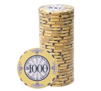 Playzaic 10-gram Scroll Premium Poker Chips (25-Pack) Casino Ceramic Set - Bulk Casino Chips with Denominations for Texas Holdem, Blackjack - Betting Game Accessories ($1,000 Yellow)