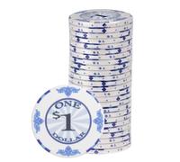 Playzaic 10-gram Scroll Premium Poker Chips (25-Pack) Casino Ceramic Set - Bulk Casino Chips with Denominations for Texas Holdem, Blackjack - Betting Game Accessories ($1 White)