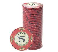 Playzaic 10-gram Scroll Premium Poker Chips (25-Pack) Casino Ceramic Set - Bulk Casino Chips with Denominations for Texas Holdem, Blackjack - Betting Game Accessories ($5 Red)