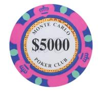 Playzaic 13.5-gram Monte Carlo Premium Poker Chips (50-Pack) Heavy Clay Composite Set - Bulk Casino Chips with Denominations for Texas Holdem, Blackjack - Betting Game Accessories ($5,000 Pink)