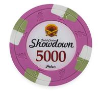 Playzaic 13.5-gram Showdown Professional Poker Chips (50-Pack) Heavy Clay Composite Set - Bulk Casino Chips with Denominations for Texas Holdem, Blackjack - Betting Game Accessories ($5,000 Pink)