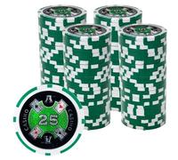 Playzaic 14-gram Ace Casino Poker Chips (100-Pack) Heavy Clay Composite Set - Bulk Casino Chips with Denominations for Texas Holdem, Blackjack - Betting Game Accessories ($25 Green)