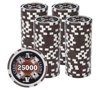 Playzaic 14-gram Ace Casino Poker Chips (100-Pack) Heavy Clay Composite Set - Bulk Casino Chips with Denominations for Texas Holdem, Blackjack - Betting Game Accessories ($25,000 Brown)