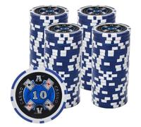 Playzaic 14-gram Ace Casino Poker Chips (100-Pack) Heavy Clay Composite Set - Bulk Casino Chips with Denominations for Texas Holdem, Blackjack - Betting Game Accessories ($10 Blue)