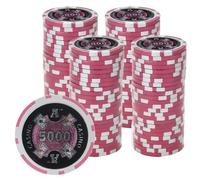 Playzaic 14-gram Ace Casino Poker Chips (100-Pack) Heavy Clay Composite Set - Bulk Casino Chips with Denominations for Texas Holdem, Blackjack - Betting Game Accessories ($5,000 Pink)