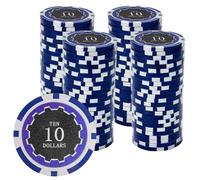 Playzaic 14-gram Eclipse Poker Chips (100-Pack) Heavy Clay Composite Set - Bulk Casino Chips with Denominations for Texas Holdem, Blackjack - Betting Game Accessories ($10 Blue)