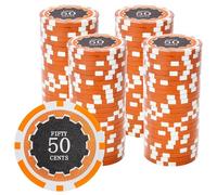 Playzaic 14-gram Eclipse Poker Chips (100-Pack) Heavy Clay Composite Set - Bulk Casino Chips with Denominations for Texas Holdem, Blackjack - Betting Game Accessories ($0.50 Orange)