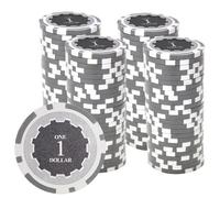 Playzaic 14-gram Eclipse Poker Chips (100-Pack) Heavy Clay Composite Set - Bulk Casino Chips with Denominations for Texas Holdem, Blackjack - Betting Game Accessories ($1 White)